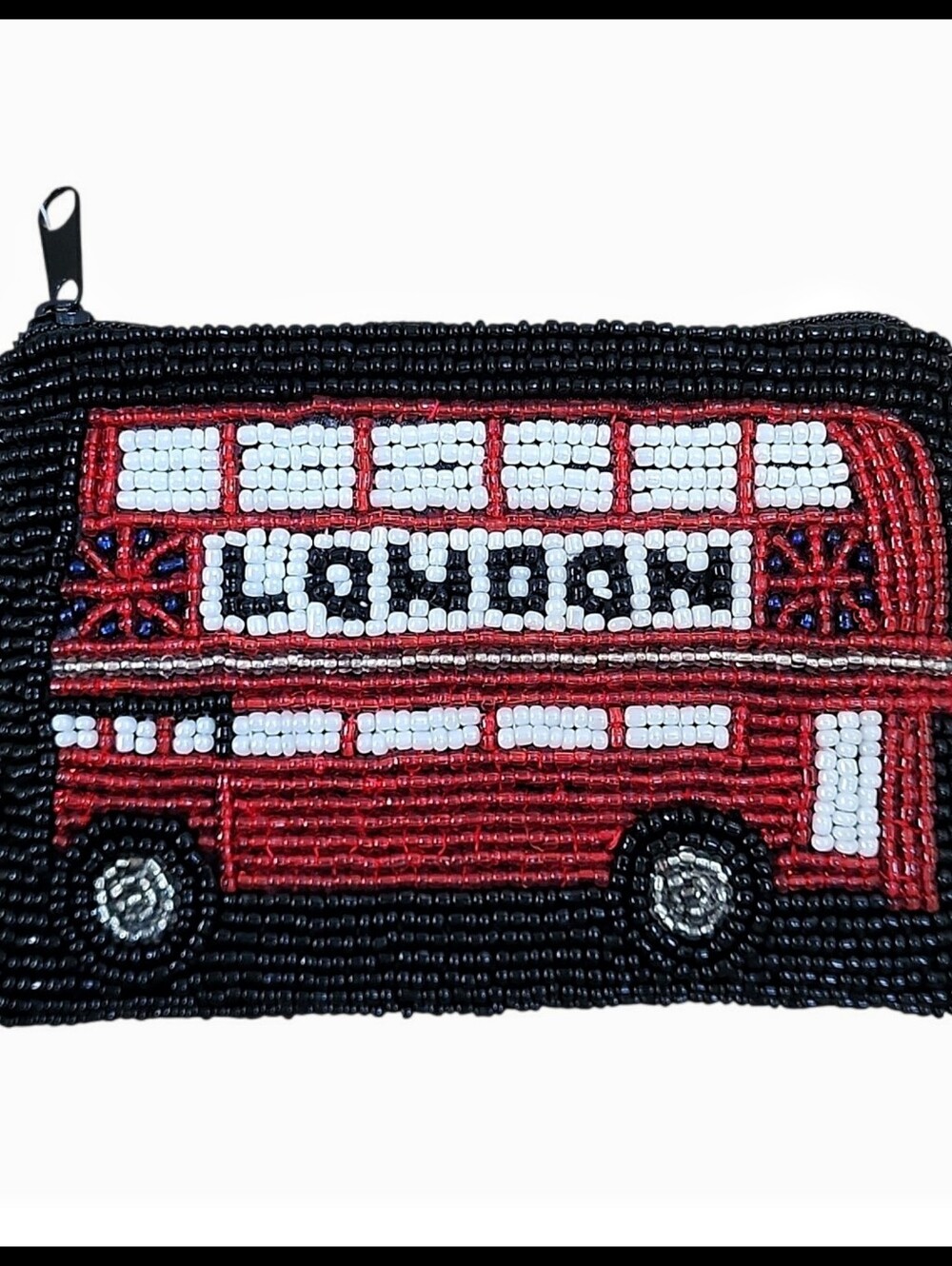 NEW London Classic Double Decker Bus Beaded Zipper Bag Coin Purse Black Red NEW - Picture 5 of 5
